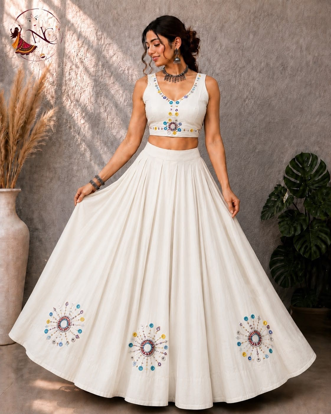 Navratri Real Mirror Handwork Flared Lehenga Choli